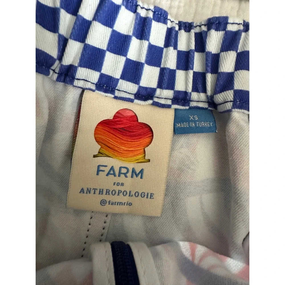 Farm Rio x Anthropologie Tie-Front Scallop-Hem Shorts XS Blue Orange Check